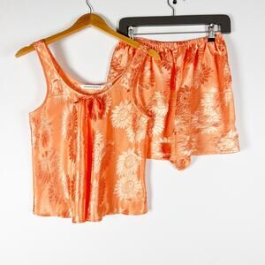 Vintage 90's Victoria’s Secret pajamas satin sunflowers orange size small